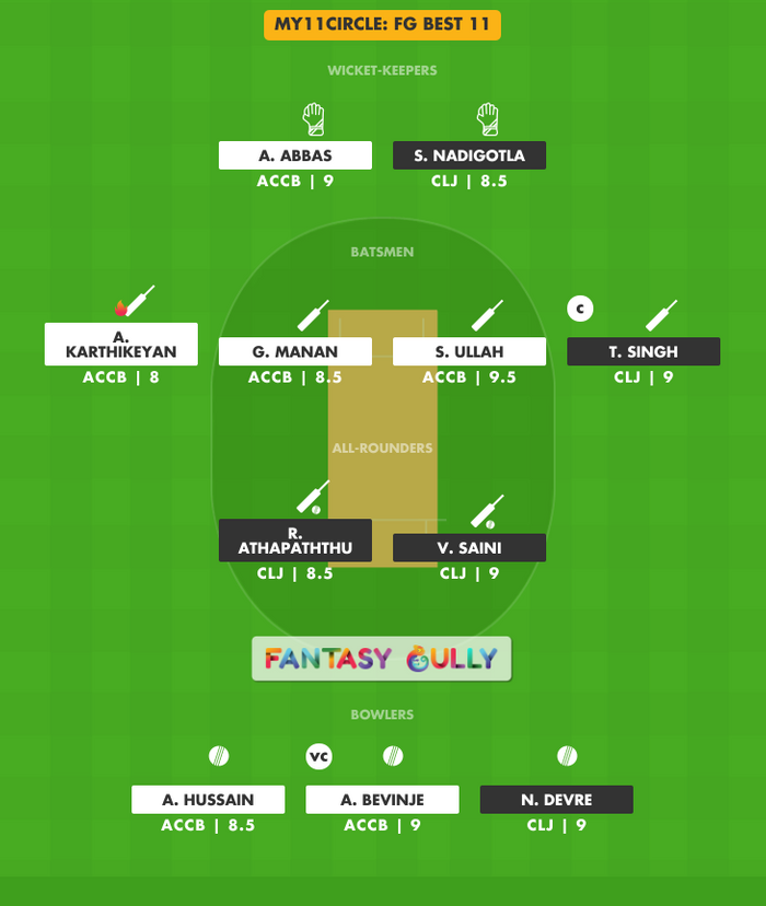 FG Best 11, ACCB vs CLJ My11Circle Fantasy Team Suggestion