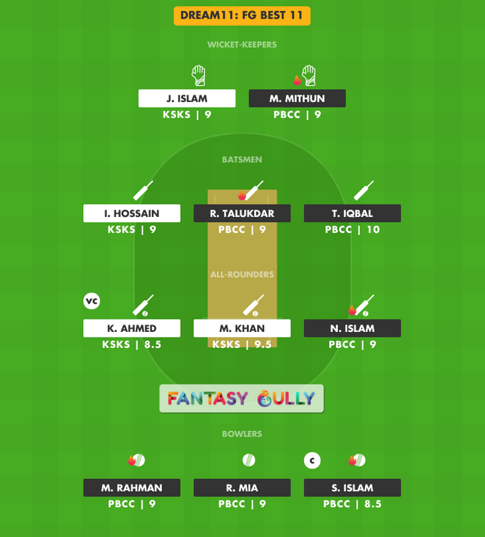 FG Best 11, PBCC vs KSKS Dream11 Fantasy Team Suggestion