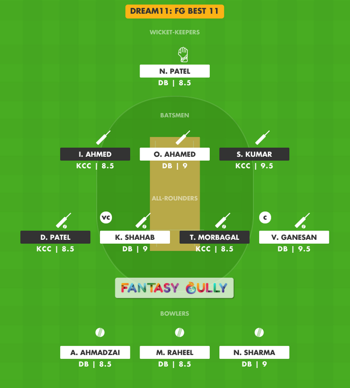 FG Best 11, DB vs KCC Dream11 Fantasy Team Suggestion