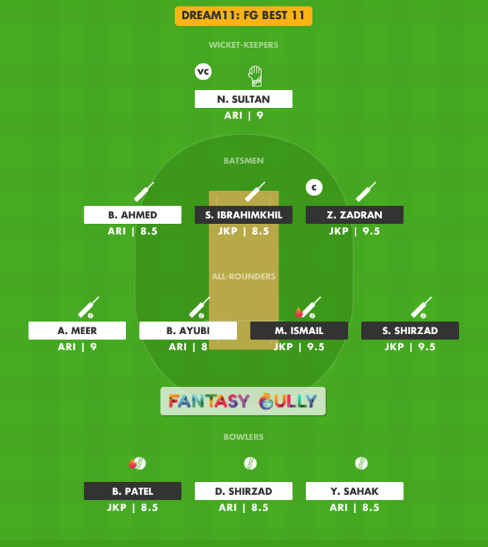 FG Best 11, JKP vs ARI Dream11 Fantasy Team Suggestion