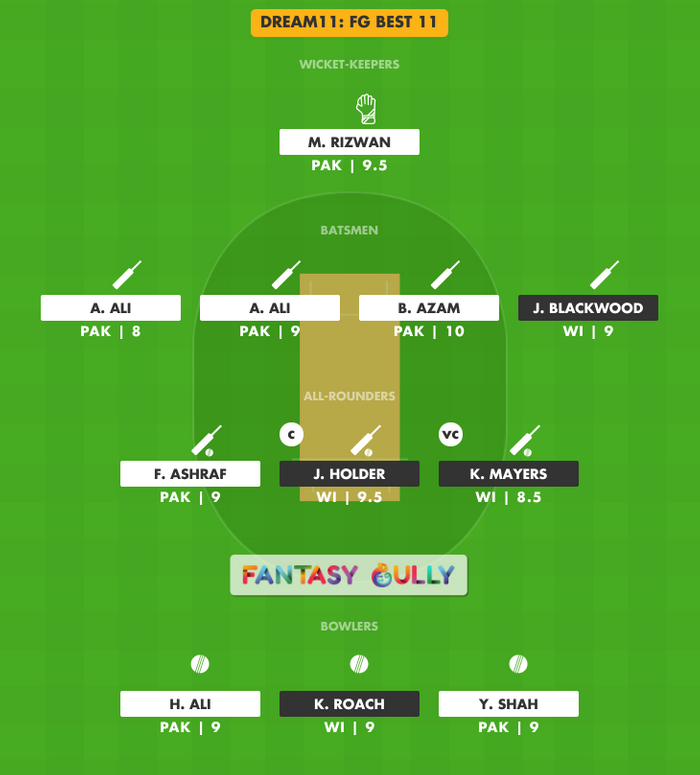 FG Best 11, WI vs PAK Dream11 Fantasy Team Suggestion