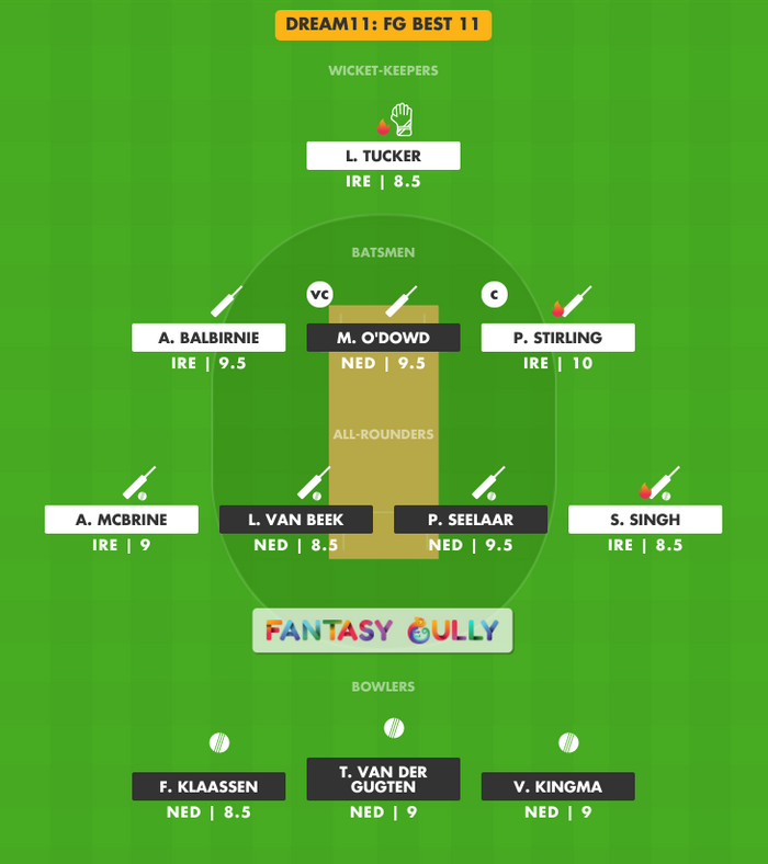 FG Best 11, NED vs IRE Dream11 Fantasy Team Suggestion