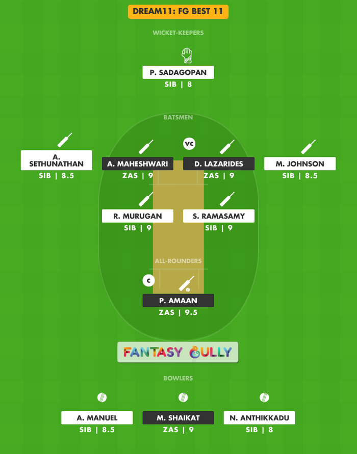 FG Best 11, SIB vs ZAS Dream11 Fantasy Team Suggestion