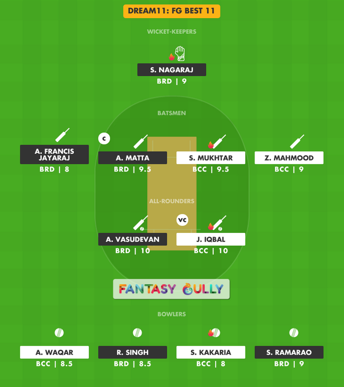 FG Best 11, BRD vs BCC Dream11 Fantasy Team Suggestion