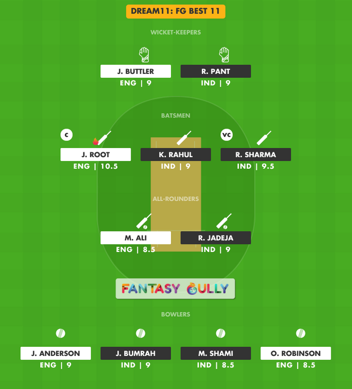 FG Best 11, ENG vs IND Dream11 Fantasy Team Suggestion