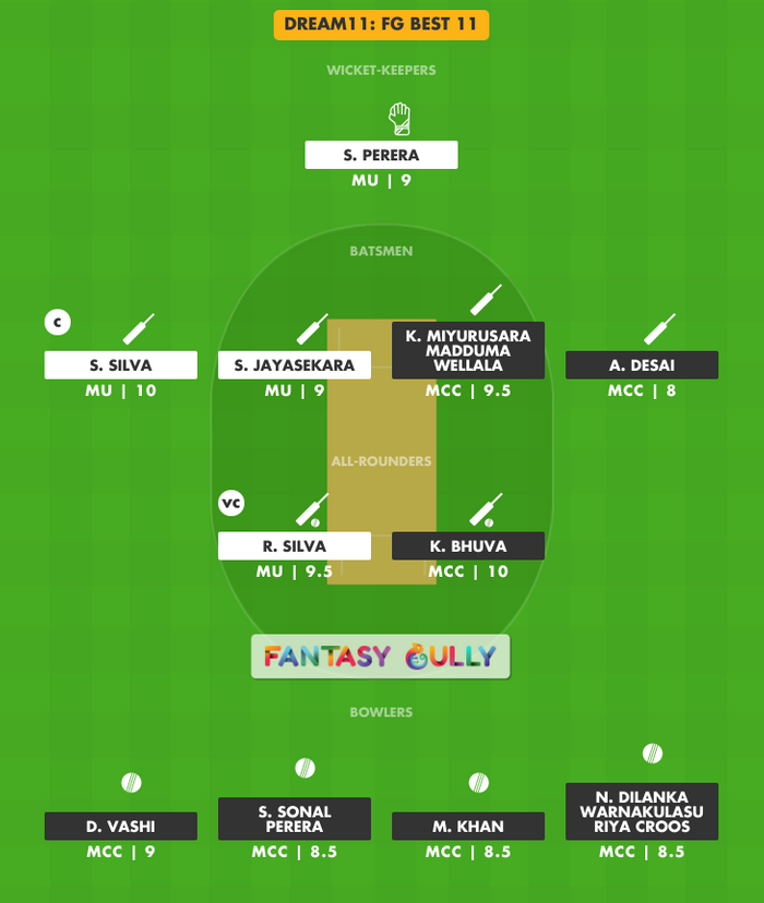 FG Best 11, MU vs MCC Dream11 Fantasy Team Suggestion