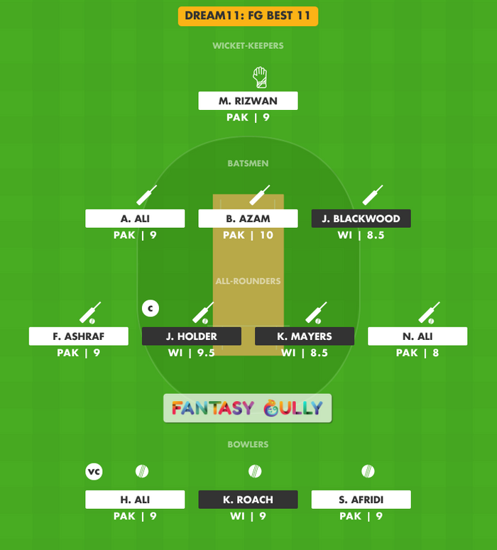 FG Best 11, WI vs PAK Dream11 Fantasy Team Suggestion