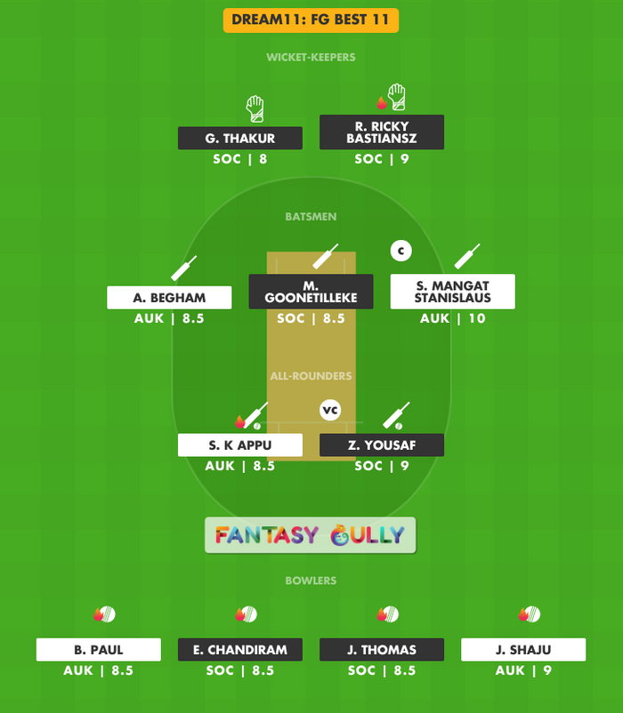 FG Best 11, SOC vs AUK Dream11 Fantasy Team Suggestion