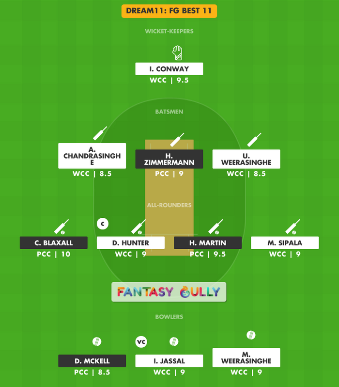 FG Best 11, WCC vs PCC Dream11 Fantasy Team Suggestion