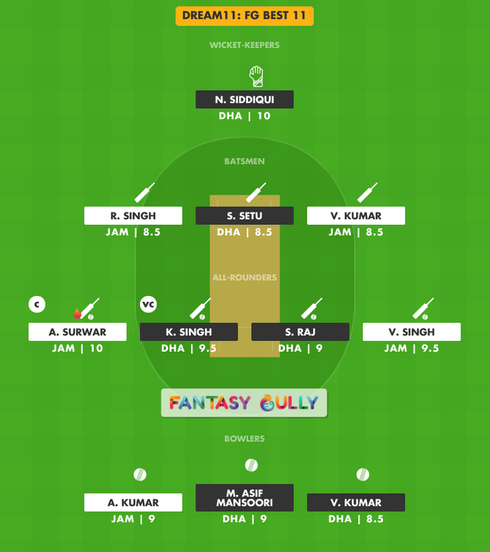 FG Best 11, DHA vs JAM Dream11 Fantasy Team Suggestion