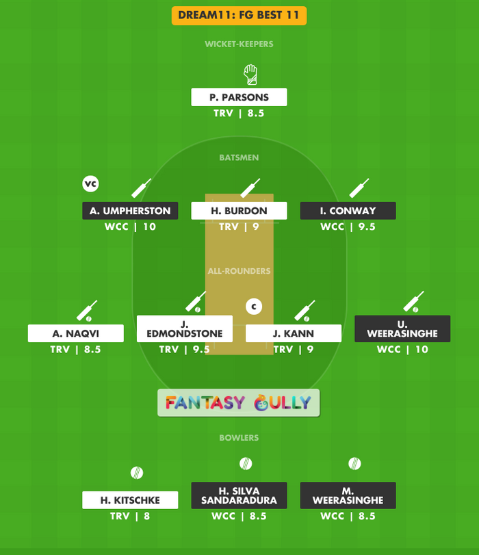 FG Best 11, WCC vs TRV Dream11 Fantasy Team Suggestion