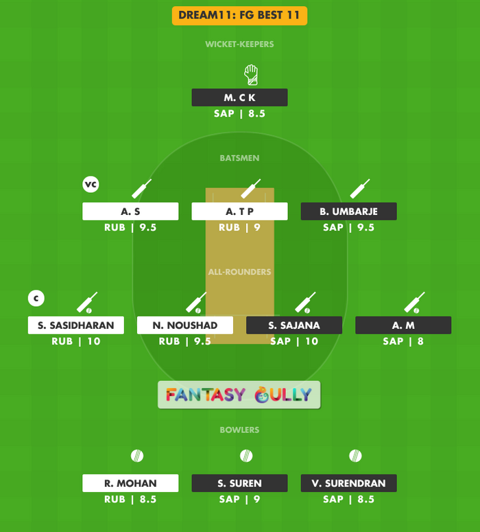 FG Best 11, RUB vs SAP Dream11 Fantasy Team Suggestion