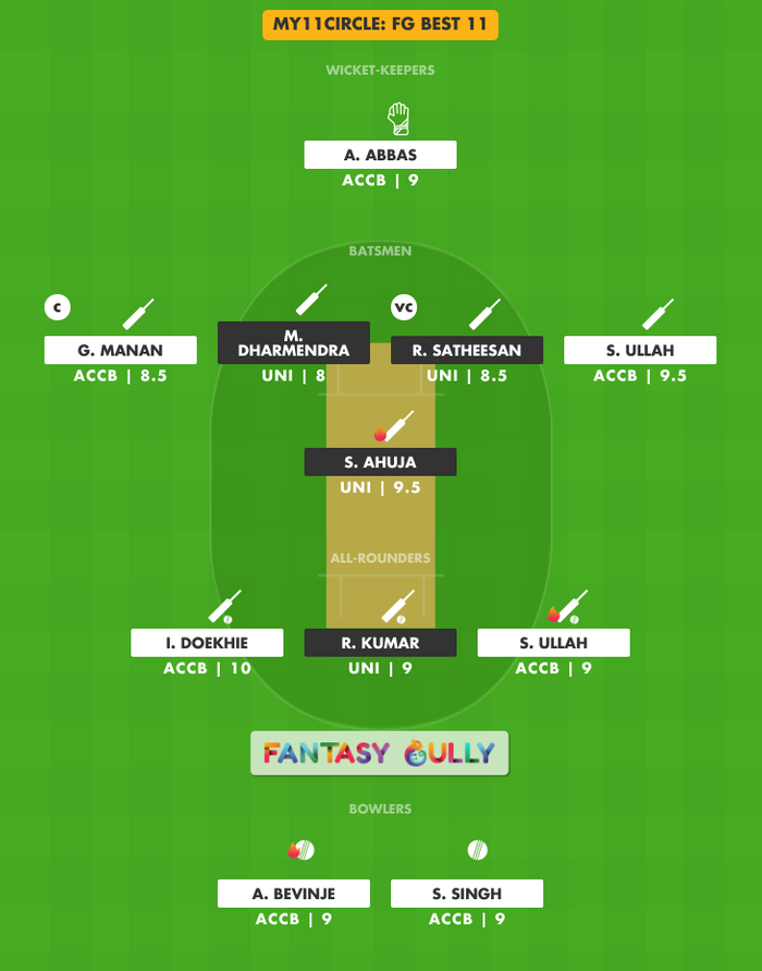 FG Best 11, ACCB vs UNI My11Circle Fantasy Team Suggestion