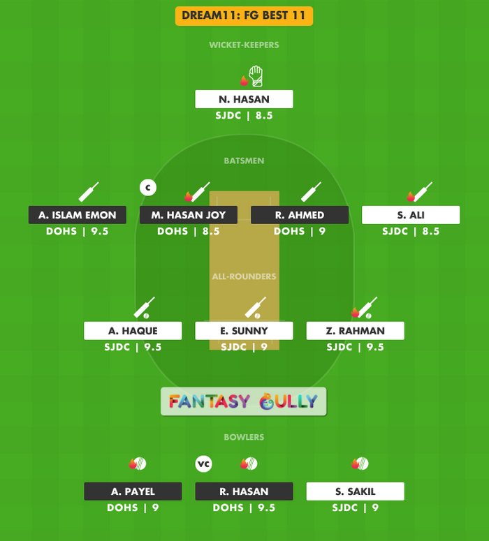 FG Best 11, SJDC vs DOHS Dream11 Fantasy Team Suggestion