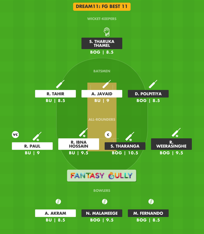 FG Best 11, BOG vs BU Dream11 Fantasy Team Suggestion