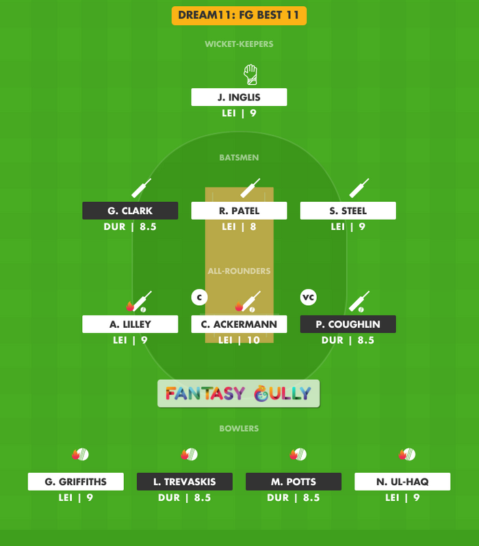 FG Best 11, LEI vs DUR Dream11 Fantasy Team Suggestion