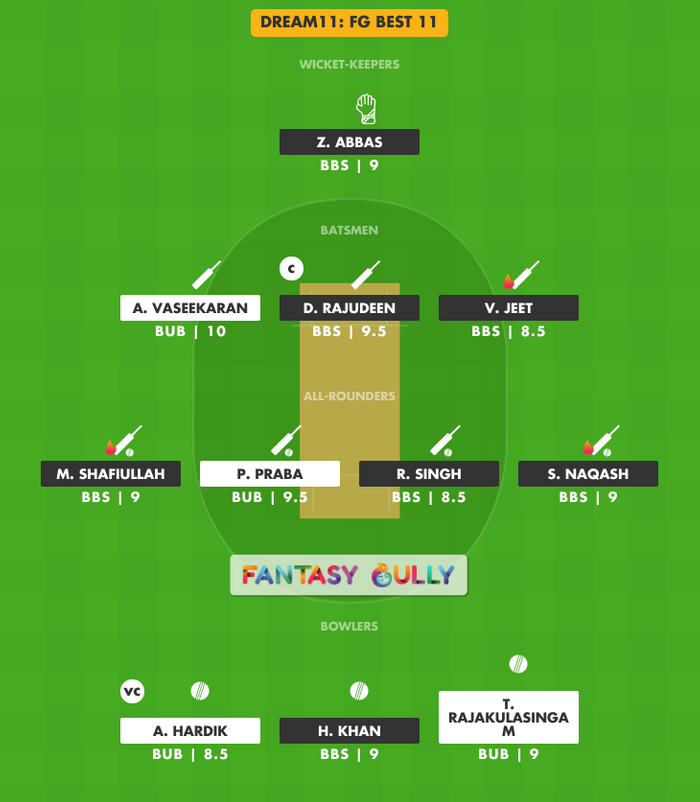 FG Best 11, BUB vs BBS Dream11 Fantasy Team Suggestion