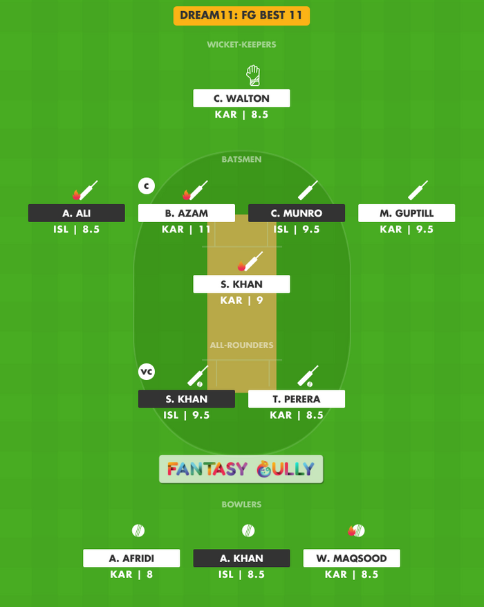 FG Best 11, ISL vs KAR Dream11 Fantasy Team Suggestion