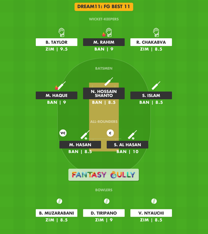 FG Best 11, ZIM vs BAN Dream11 Fantasy Team Suggestion