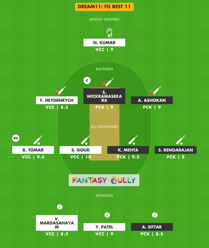 FG Best 11, PCK vs VCC Dream11 Fantasy Team Suggestion