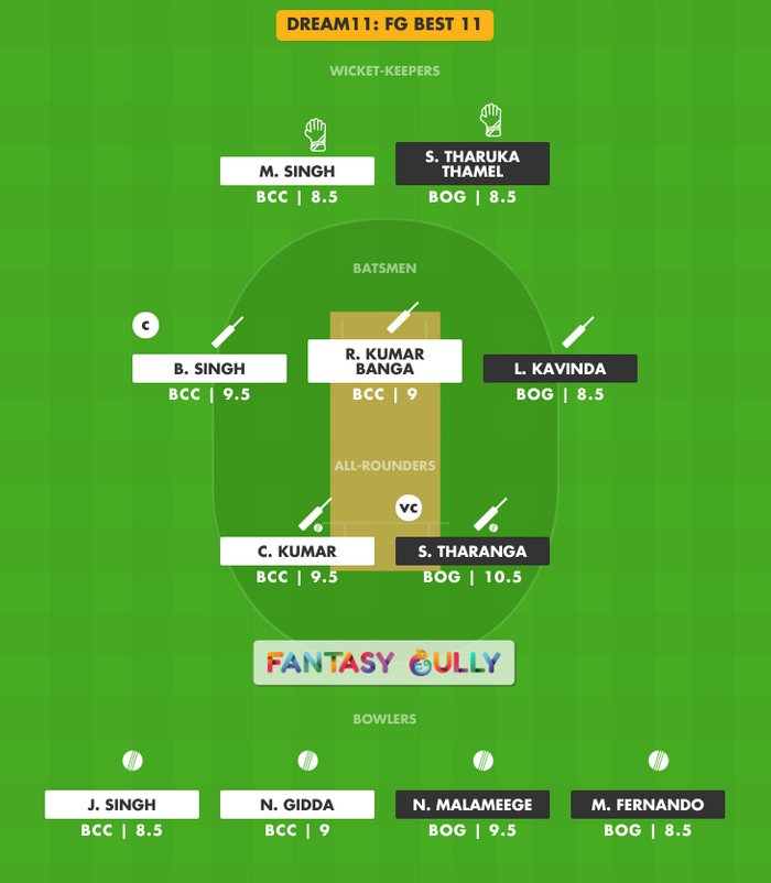 FG Best 11, BCC vs BOG Dream11 Fantasy Team Suggestion