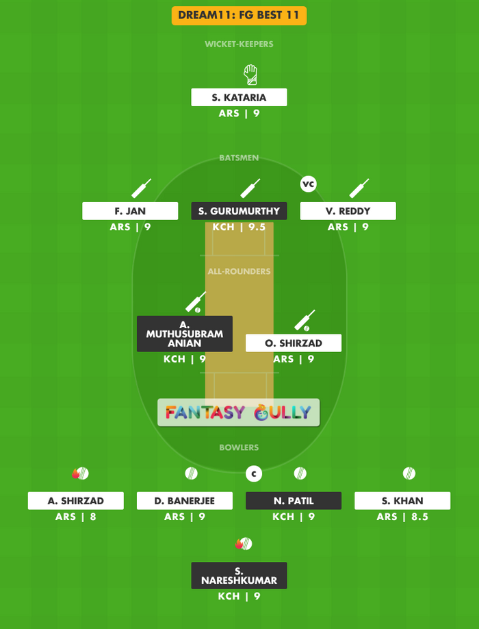 FG Best 11, ARS vs KCH Dream11 Fantasy Team Suggestion