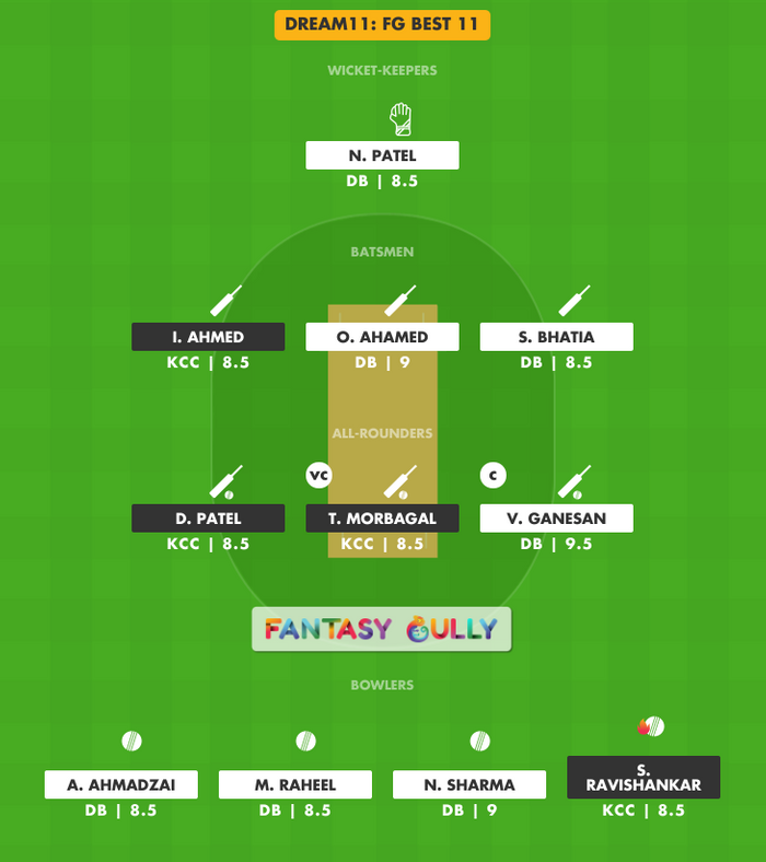 FG Best 11, DB vs KCC Dream11 Fantasy Team Suggestion