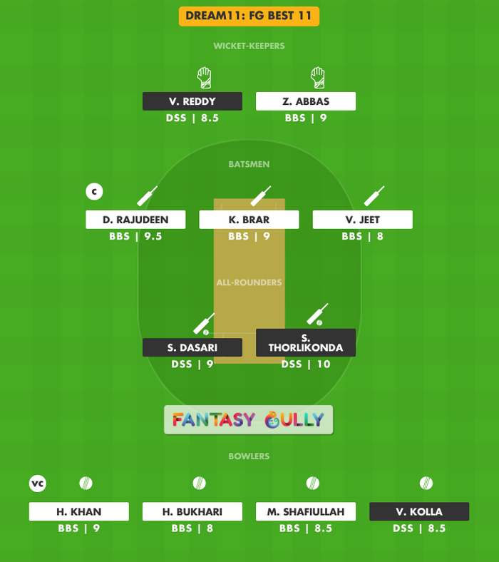 FG Best 11, BBS vs DSS Dream11 Fantasy Team Suggestion