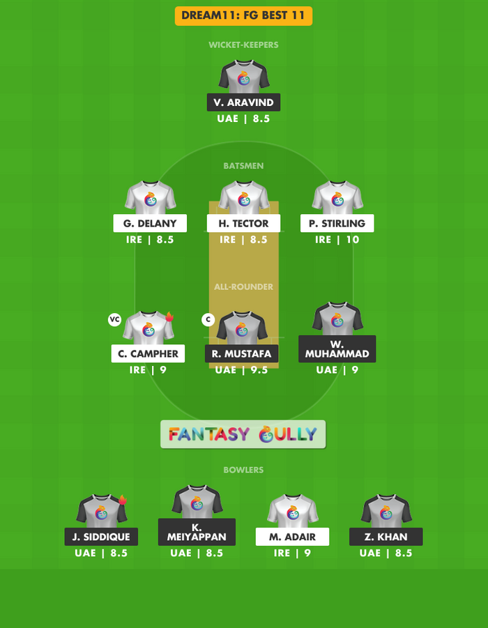 FG Best 11, आयरलैंड बनाम संयुक्त अरब अमीरात Dream11 Fantasy Team Suggestion