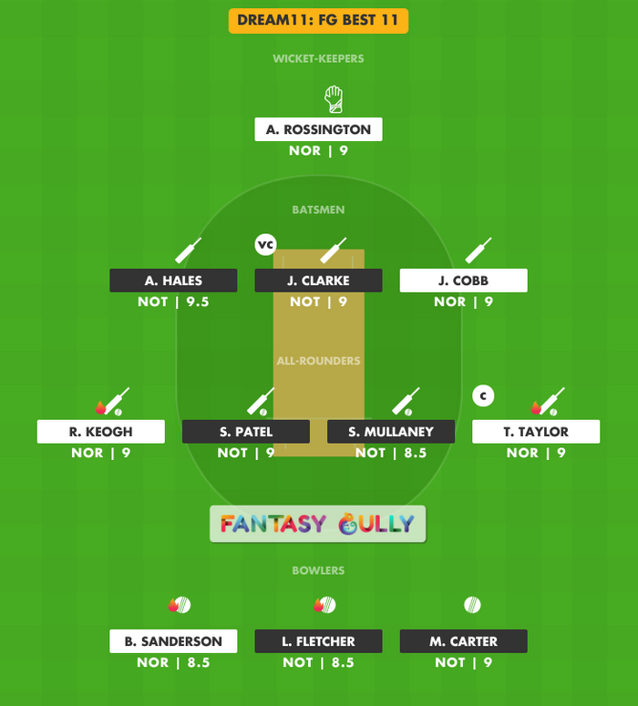 FG Best 11, NOR vs NOT Dream11 Fantasy Team Suggestion