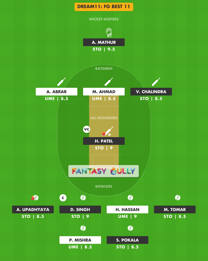 FG Best 11, UME vs STO Dream11 Fantasy Team Suggestion