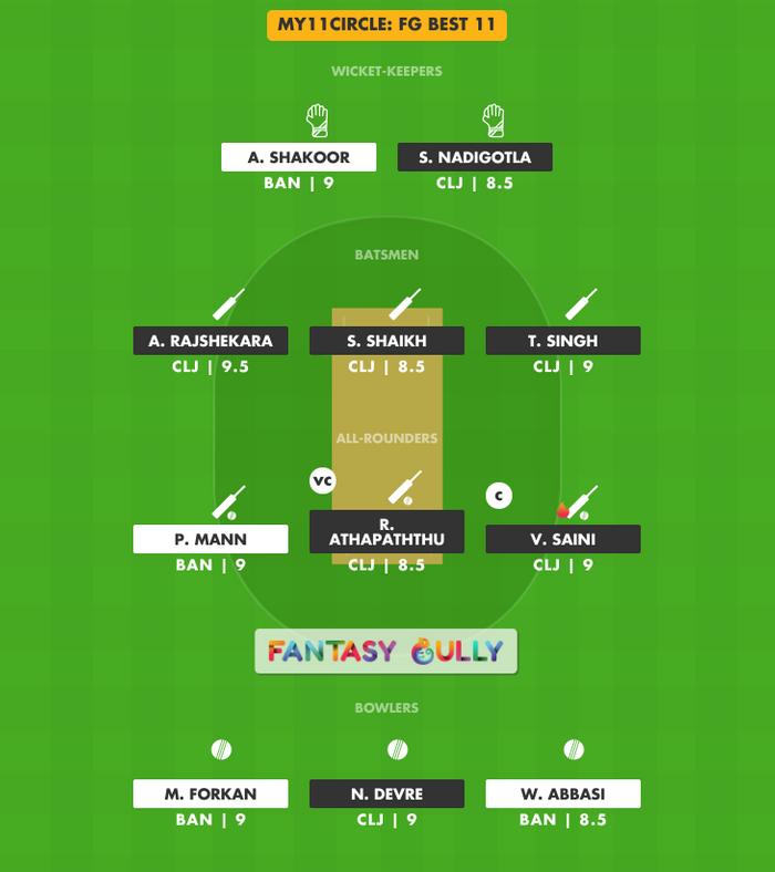 FG Best 11, CLJ vs BAN My11Circle Fantasy Team Suggestion