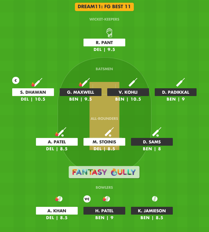 FG Best 11, DEL vs BEN Dream11 Fantasy Team Suggestion