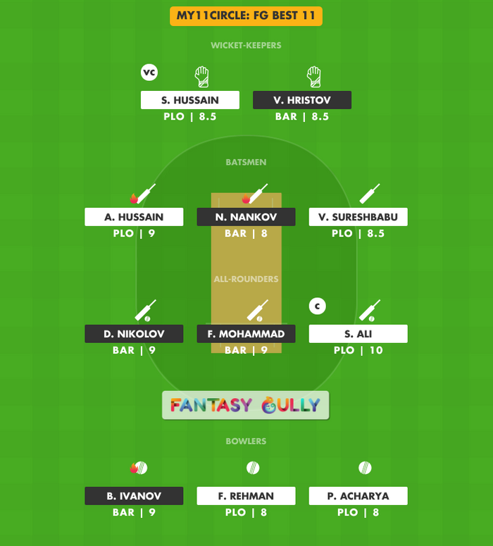 FG Best 11, PLO vs BAR My11Circle Fantasy Team Suggestion