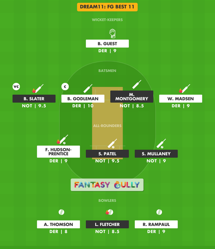 FG Best 11, NOT vs DER Dream11 Fantasy Team Suggestion