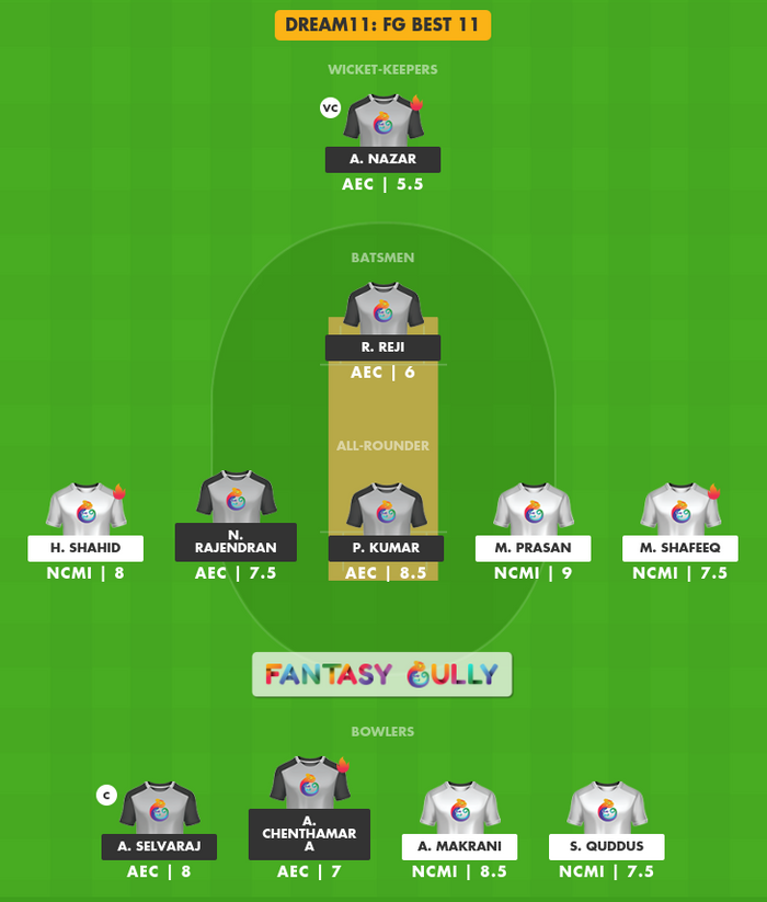 NCMI vs AEC Dream11 फैंटेसी टीम सुझाव, Match 1 - इन 11 प्लेयर्स पर ...