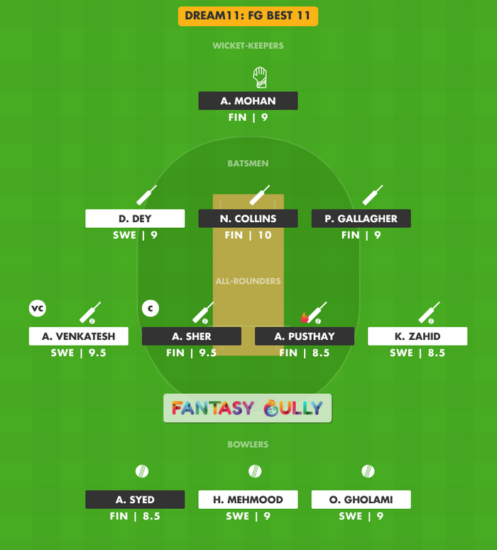 FG Best 11, FIN vs SWE Dream11 Fantasy Team Suggestion