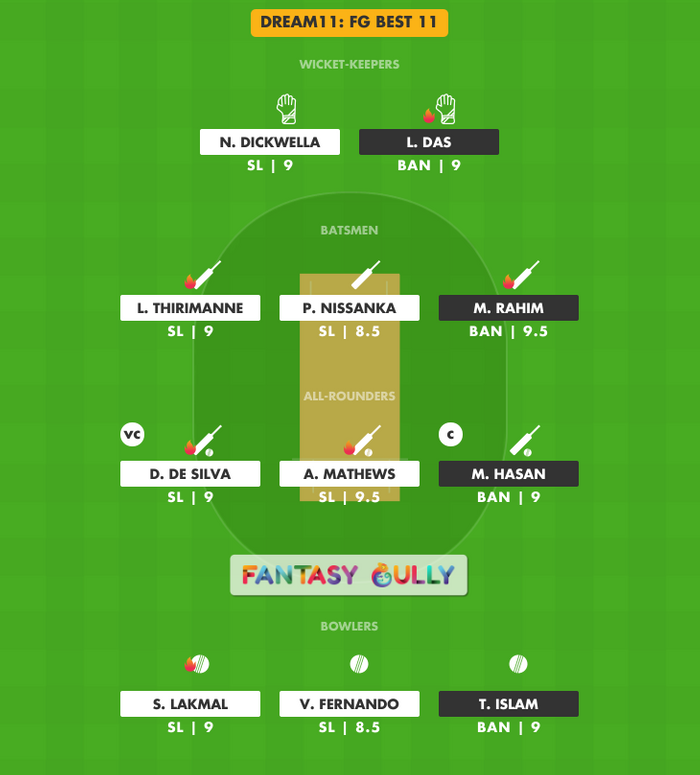 FG Best 11, SL vs BAN Dream11 Fantasy Team Suggestion