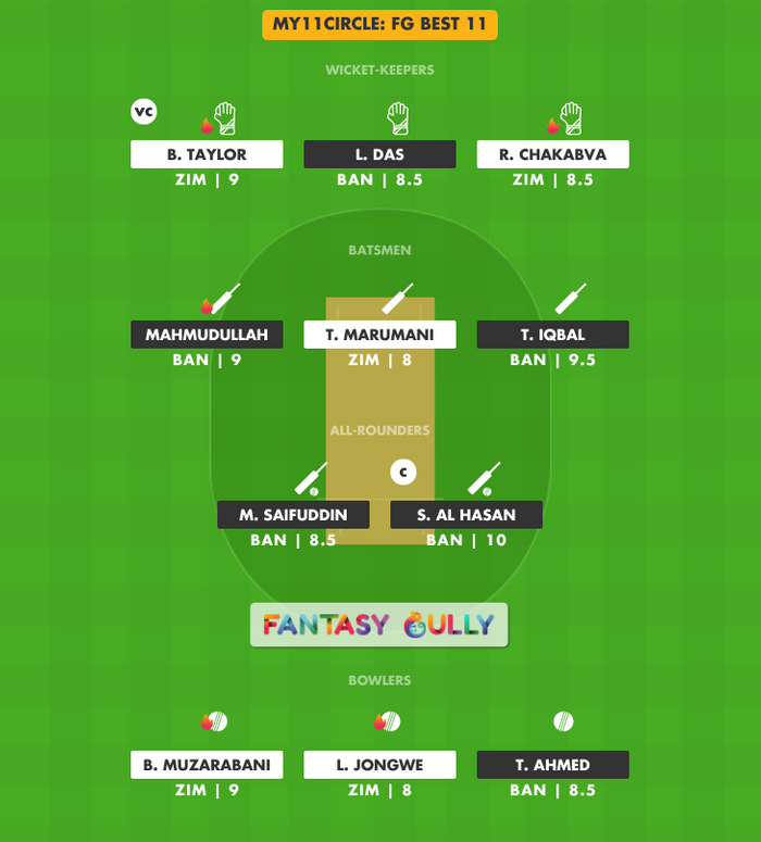 FG Best 11, ZIM vs BAN My11Circle Fantasy Team Suggestion