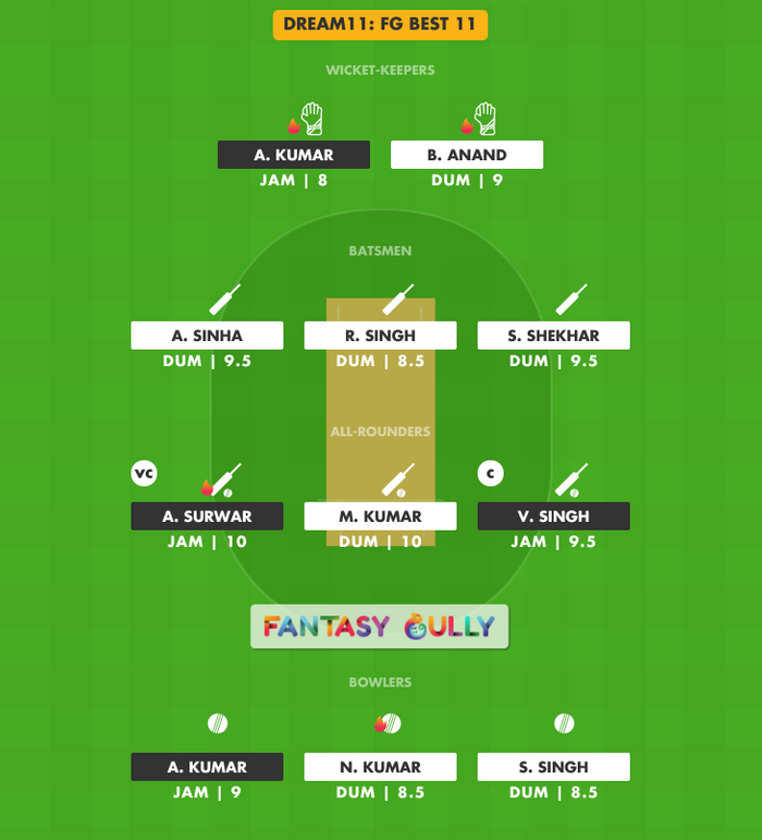 FG Best 11, JAM vs DUM Dream11 Fantasy Team Suggestion