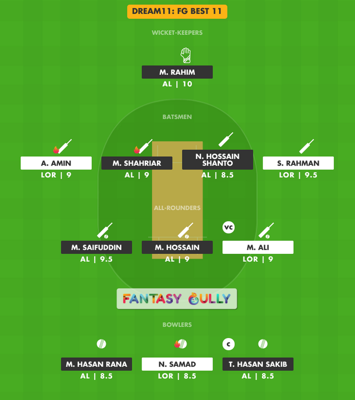 FG Best 11, AL vs LOR Dream11 Fantasy Team Suggestion