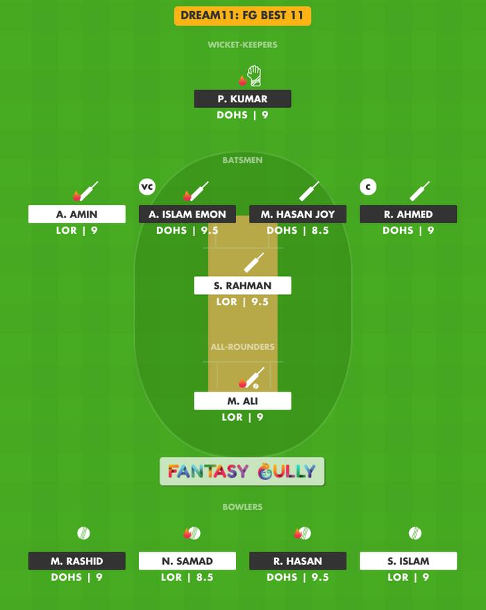 FG Best 11, LOR vs DOHS Dream11 Fantasy Team Suggestion