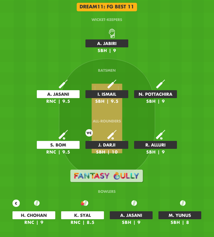 FG Best 11, RNC vs SBH Dream11 Fantasy Team Suggestion