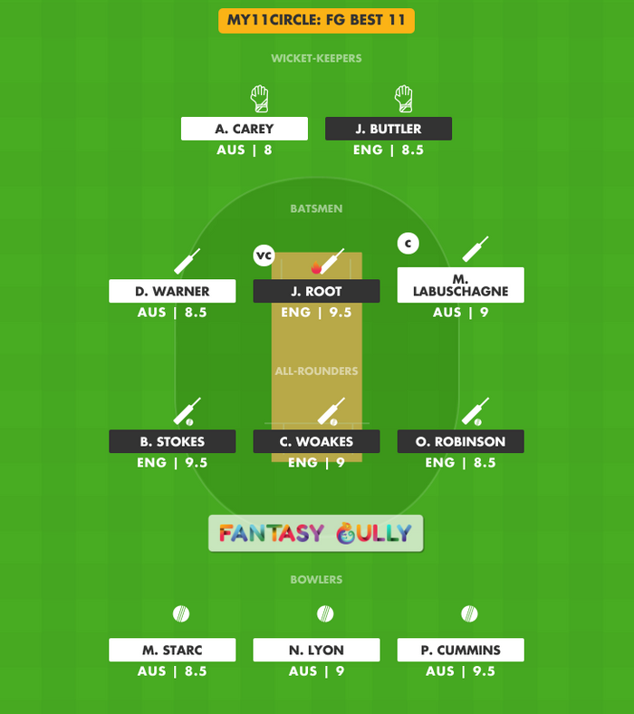 FG Best 11, AUS vs ENG My11Circle Fantasy Team Suggestion