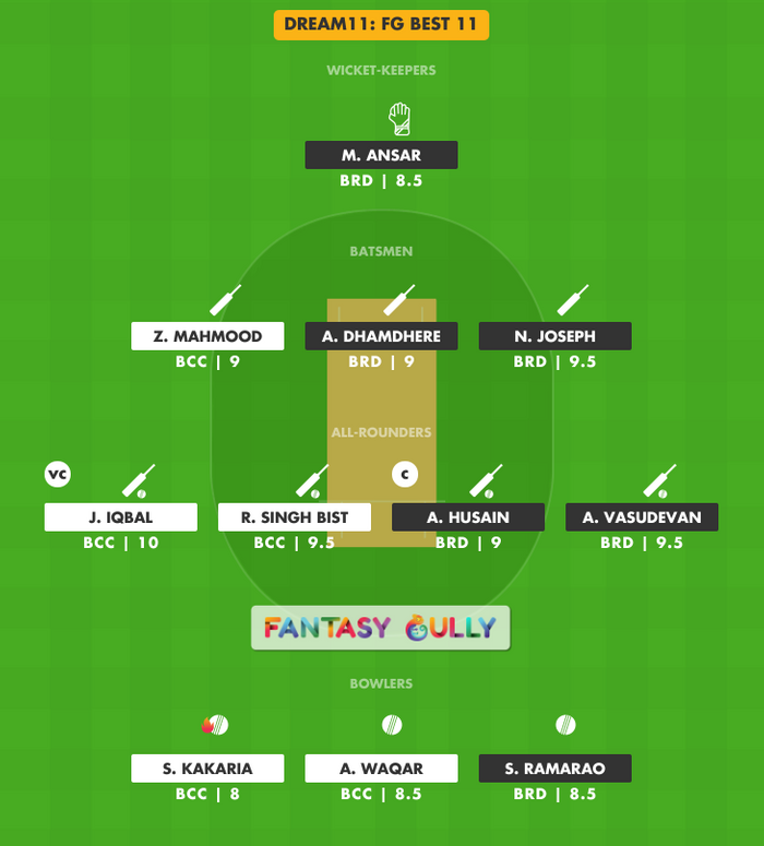 FG Best 11, BCC vs BRD Dream11 Fantasy Team Suggestion