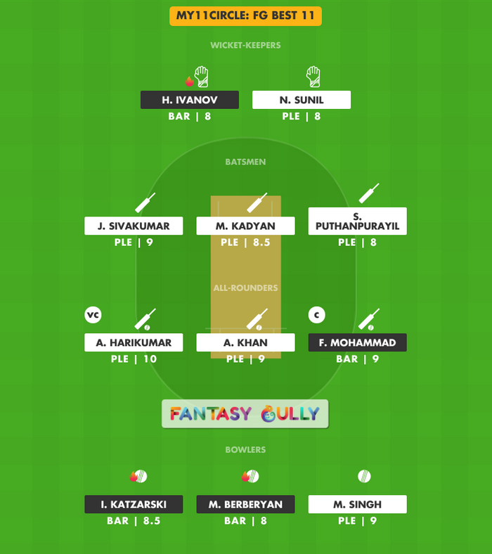 FG Best 11, PLE vs BAR My11Circle Fantasy Team Suggestion