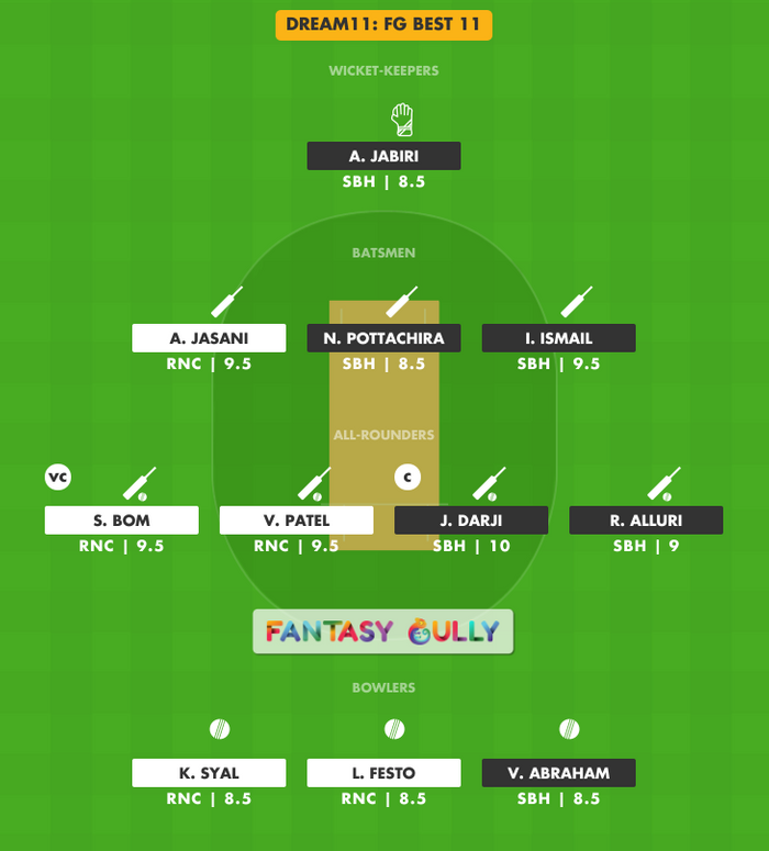 FG Best 11, RNC vs SBH Dream11 Fantasy Team Suggestion