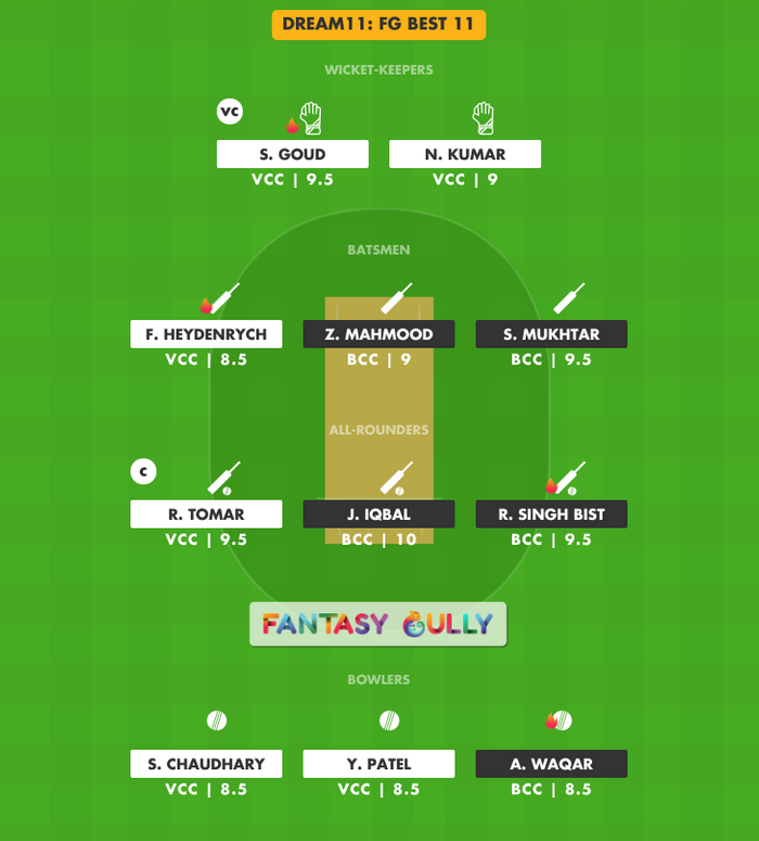 FG Best 11, VCC vs BCC Dream11 Fantasy Team Suggestion