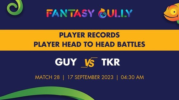 GUY vs TKR player battle, player records and player head to head records for Match 28, Caribbean Premier League 2023