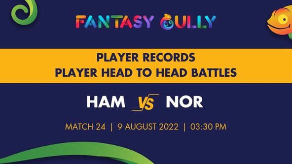 HAM vs NOR player battle, player records and player head to head records for Match 24, English Domestic One Day Cup 2022